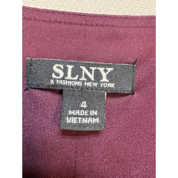 SLNY Womens Tiered Ruffle Midi Dress Size 4 Plum Flutter Sleeves Chiffon V-Neck - Picture 3 of 14